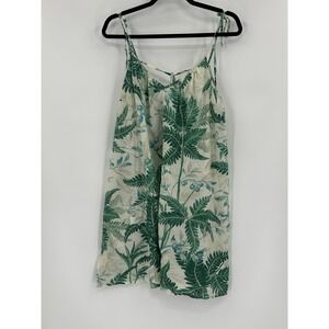 H&M Dress Womens Small Green White Leaf Print Sleeveless Summer Tie Strap Boho